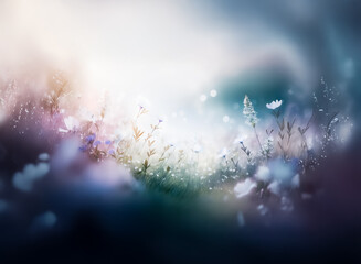 Sticker - dreamy, ethereal nature scene. soft light diffuses through a blurry field of muted pastel colors. ab