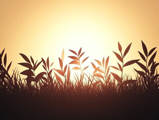 Wall Mural - golden hour silhouettes, grasses and plants at sunset create a tranquil scene