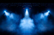 © Nhut - Illuminated stage with scenic blue lights and smoke. Royalty high-quality free best stock image of abstract empty stage with colorful spotlights, display or montage your products