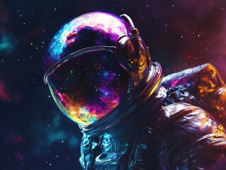 Wall Mural - epic close-up portrait of a futuristic astronaut exploring the deep cosmic void with glowing suit an