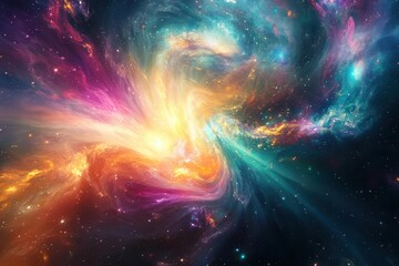 Wall Mural - ethereal cosmic voyage through swirling nebulae and dimensional portals featuring luminous streams o