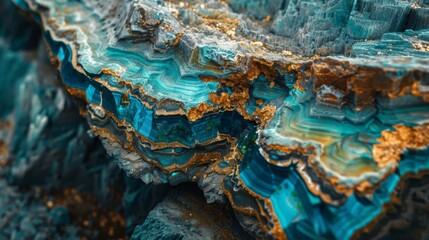 Aufkleber - The striking mineral formation features rich blue and green hues with golden accents, revealing intricate layers naturally formed over time in a geological setting.