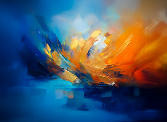 Wall Mural - dynamic abstract art with bold brushstrokes and vibrant colors. blue and orange hues create energeti