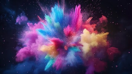 Vibrant fireworks exploding in colorful bursts against a dark night sky, celebrating an event with brilliant colors and sparkling trails.