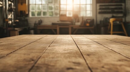 Wall Mural - Empty wooden workbench in bright workshop