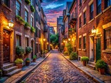 Atmospheric Night Photography: Boston North End, Cobblestone Streets & Historic Buildings