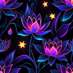 Sticker - Neon Lotus Bloom: A vibrant, otherworldly floral pattern.