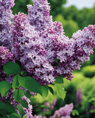 Wall Mural - dense lilac flowers, close-up of lilac flowers, lilac flower cluster, purple lilac blooms, vibrant lilac flowers, detailed lilac flowers, close-up of dense purple flowers, lilac petals in focus, rich 