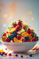 Poster - Fresh fruit salad overflowing with colorful berries and citrus on a bright background for a refreshing summer treat