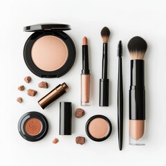 Poster - Makeup products arranged beautifully for an organized beauty routine featuring natural tones and textures