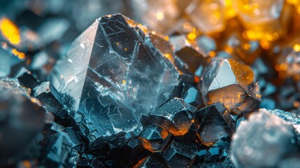 Aufkleber - Shimmering mineral crystals display intricate formations and vibrant reflections in a natural landscape, showcasing the beauty of geological wonders under soft daylight.