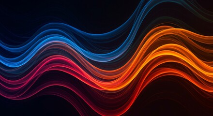 Wall Mural - Abstract Wavy Lines Background - Vibrant blue and orange wavy lines flow seamlessly against a dark background, creating a dynamic and energetic abstract design