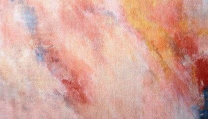Poster - soft pastel abstract texture with warm peach, pink, and red brushstrokes on canvas, ideal for background and decor

