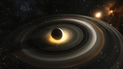 Wall Mural - majestic gas giant exoplanet with iridescent rings and multiple moons in deep space