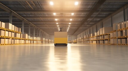 Poster - Warehouse image depicting autonomous electric technology in a large storage space, showcasing modern logistics and innovation.