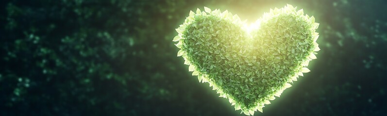Aufkleber - A glowing heart symbol crafted from vibrant green leaves, perfect for romantic or nature-themed projects.