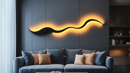 Wall Mural - Modern wave wall light illuminates living room