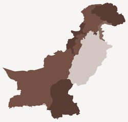 map of pakistan with regions. just a simple country border map with region division. brown color pal