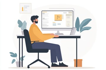 Software developer writing code on computer in office: efficient programming and software development