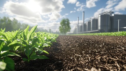 Poster - A biofuel production facility showcasing processing techniques and technology in an industrial setting.