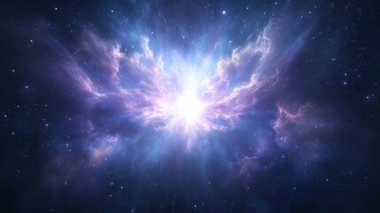 Wall Mural - A vibrant cosmic explosion with swirling clouds of purple and blue light in the universe.