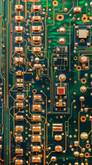 Aufkleber - Close-up of a printed circuit board illustrating the complexity of electronic components connecting through conductive pathways