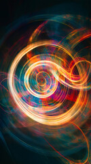 Poster - Bright swirling lines of orange, red, and teal create a dynamic and captivating abstract vortex against a dark background