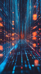 Aufkleber - Light trails and particles flowing through cyberspace, forming a vibrant big data tunnel filled with dynamic digital information