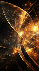 Leinwandbilder - Luminous golden fractal waves undulating, spiraling through dark cosmic background with mesmerizing ethereal glow
