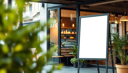 Wall Mural - cafe storefront window mockup design, modern restaurant billboard template, urban retail display adv