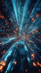 Leinwandbilder - High-speed digital data streaming through glowing fiber optic cables, generating luminous technological network visualization
