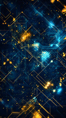 Aufkleber - Glowing interconnected circuits in orange and blue, symbolizing cutting-edge digital network technology against shadowy background
