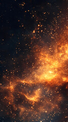 Poster - Orange nebula is expanding in the dark universe, creating an abstract cosmic background with many bright stars