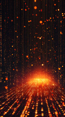 Leinwandbilder - Digital orange data cascade streaming over luminous surface representing cyber network flow