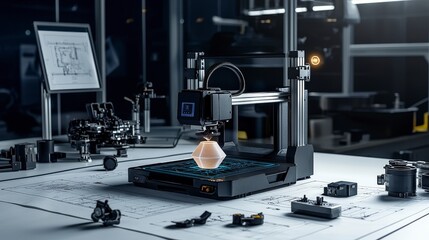 Aufkleber - Modern 3d printer producing intricate designs in high-tech workshop environment capturing innovation and creativity