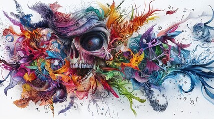 Leinwandbilder - Vibrant skull art global connections in abstract design on a colorful digital canvas