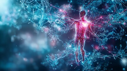 Aufkleber - Stunning visualization of human body in glowing data digital realm 3d art futuristic environment abstract concept