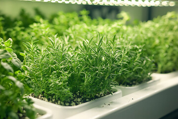 Wall Mural -  rosemary and thyme hydroponic setup