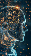Leinwandbilder - Plexus lines and glowing dots are forming a digital human head, symbolizing artificial intelligence