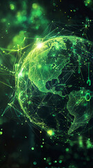Aufkleber - Planet Earth spinning amid digital network, glowing connectivity points illustrating worldwide technological interconnection