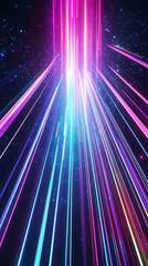 Aufkleber - Neon light streams converging at spatial focal point, glowing particles swirling, generating futuristic digital energy visualization