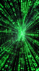 Aufkleber - Digital green rainfall cascading through dark cybernetic tunnel, generating matrix-like binary data stream