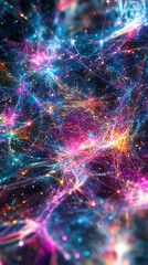 Leinwandbilder - Complex, colorful lines and vibrant dots intertwining to form a futuristic neural network, actively processing vast amounts of data