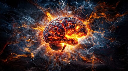 Poster - Surreal digital art of glowing brain connections in abstract cosmic space