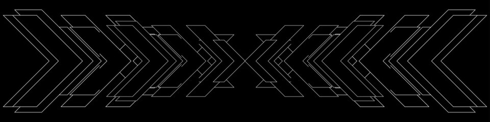 Poster - White outline vector arrows on black background.