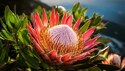 Wall Mural - The camera is focusing on a Protea