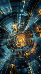 Leinwandbilder - Futuristic circular tunnel rotating with glowing lights, creating a mesmerizing spectacle of technology and design