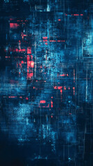 Fototapete - Complex network of blue and red lines intertwined on a dark background, creating an abstract technological pattern