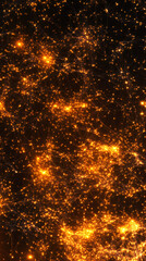Fototapete - Golden glowing dots connected by thin lines creating a complex network on a dark background, symbolizing global connections or neural pathways