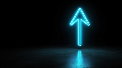 Wall Mural - A glowing blue arrow sign pointing upwards against a dark background.